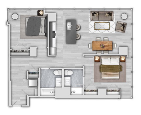 Floor plan for 2 beds, 2 baths, 1231 sqft